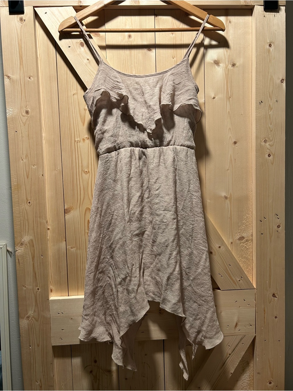 Body Central Beige Ruffle Handkerchief-Hem Slip Dress